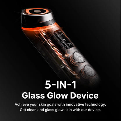 5-in-1 Glass Glow Device with glowing orange accents on a black background