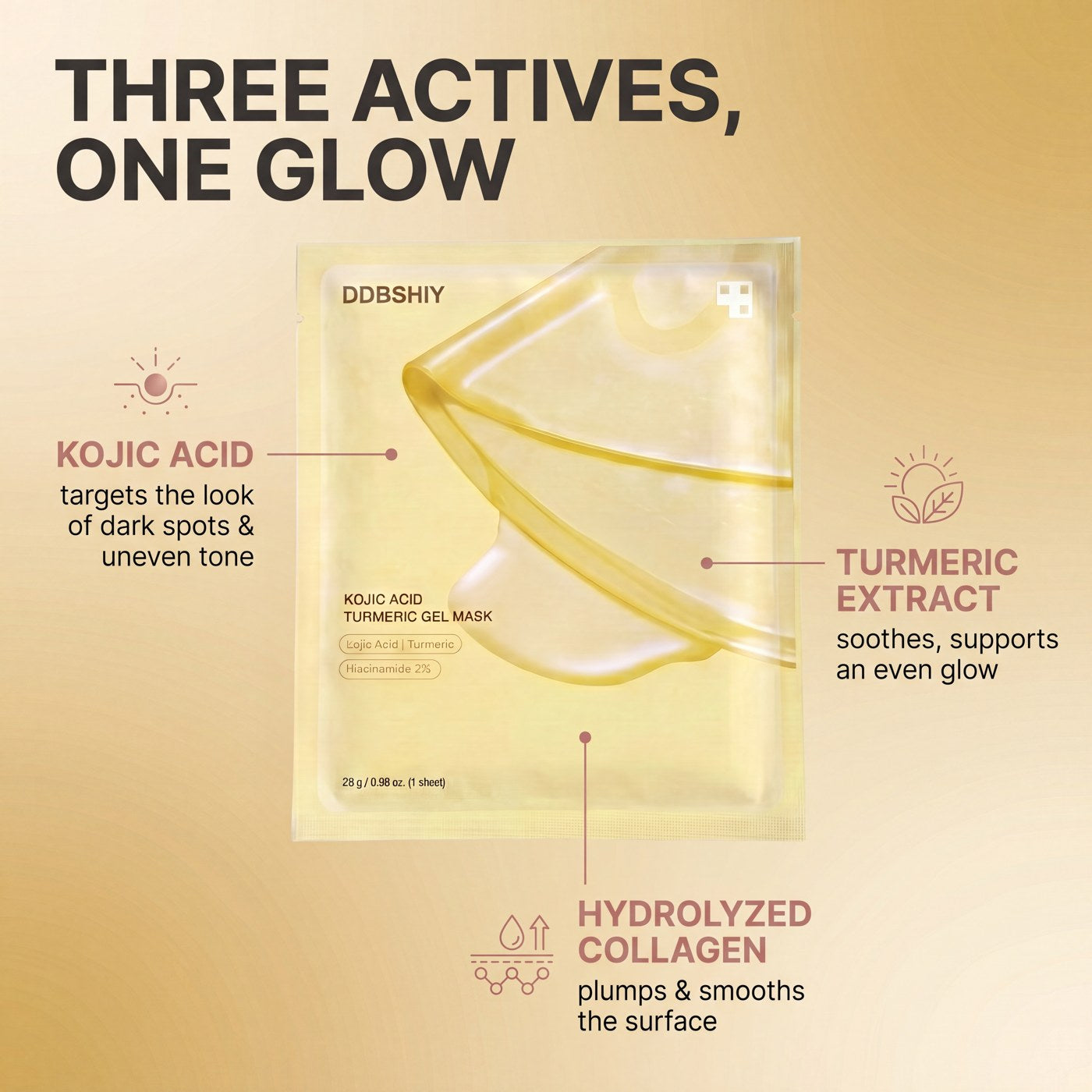 Kojic acid, turmeric extract and hydrolyzed collagen ingredients