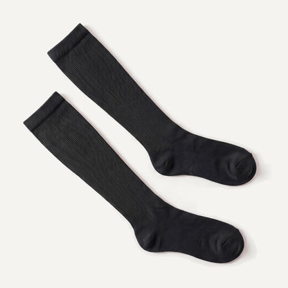 Knee-High Compression Socks in Black, pair laid flat