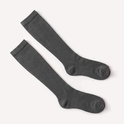Knee-High Compression Socks in Charcoal Grey, pair laid flat