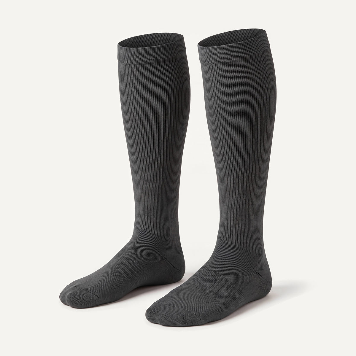 Knee-High Compression Socks in Charcoal Grey, pair, front three-quarter view