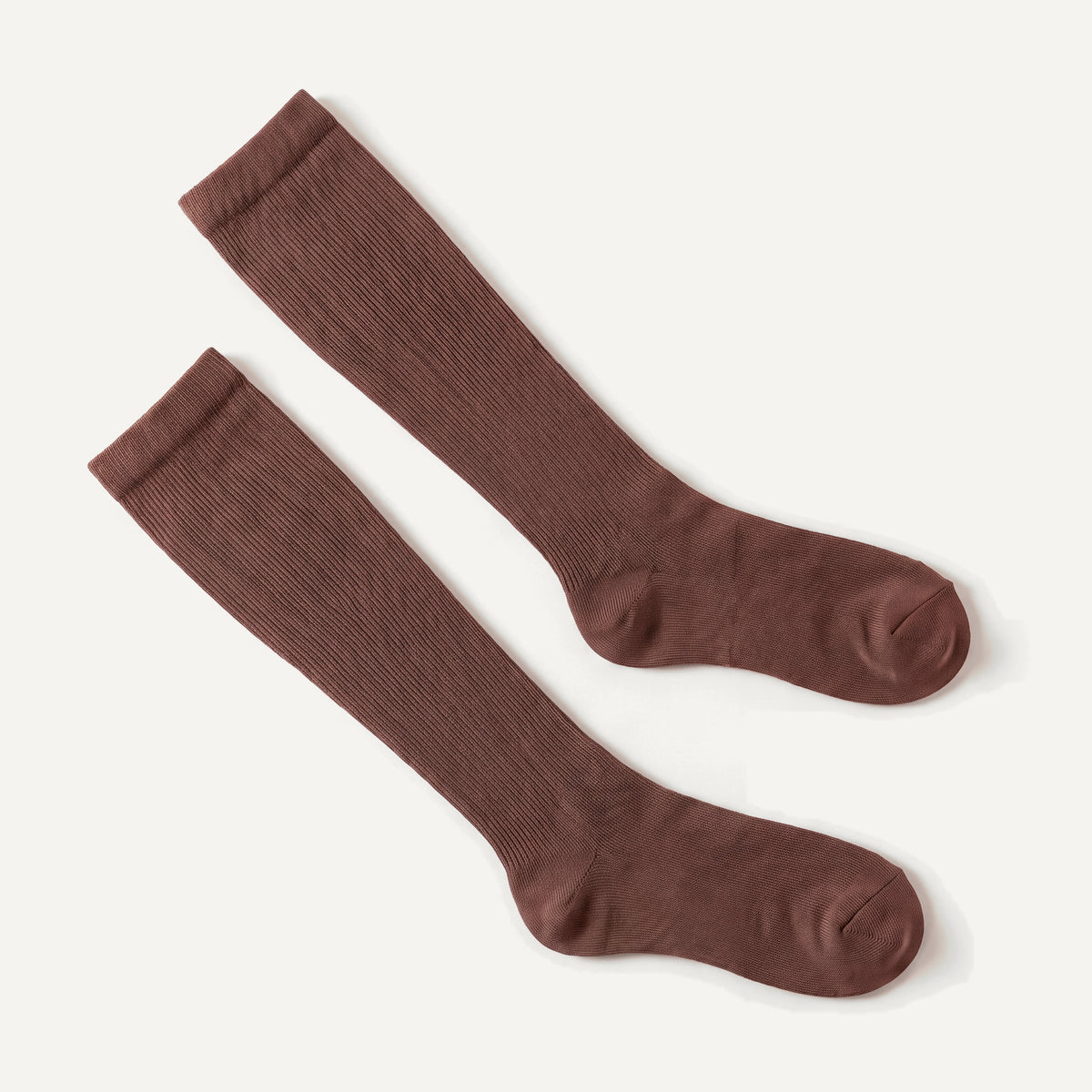 Knee-High Compression Socks in Coffee, pair laid flat