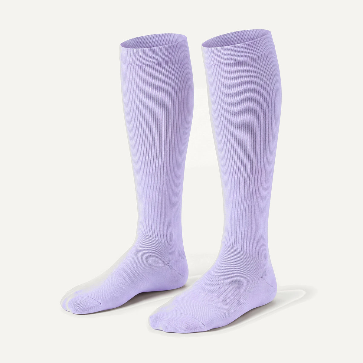 Knee-High Compression Socks in Lilac, pair, front three-quarter view