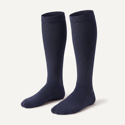 Knee-High Compression Socks in Navy, pair, front three-quarter view