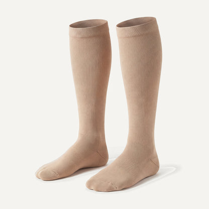 Knee-High Compression Socks in Nude, pair, front three-quarter view