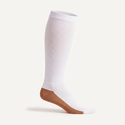 Knee-High Compression Socks in White & Copper, side view